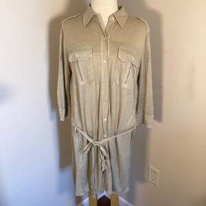 Majestic Filatures Paris Made in France 100% Linen Hand Dyed Belted Safari Shirt